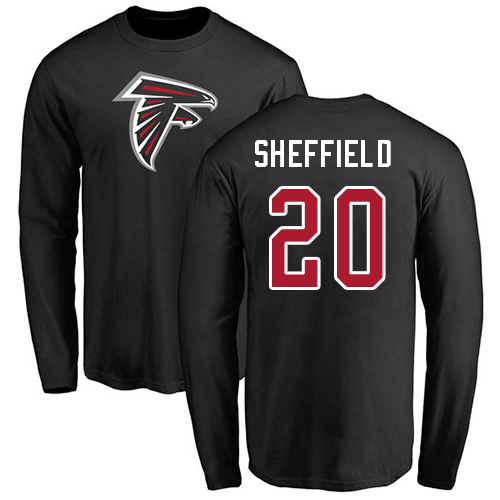 Atlanta Falcons Men Black Kendall Sheffield Name And Number Logo NFL Football #20 Long Sleeve T Shirt->nfl t-shirts->Sports Accessory